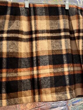 Plaid Wool Skirt in Camel, Black & Orange